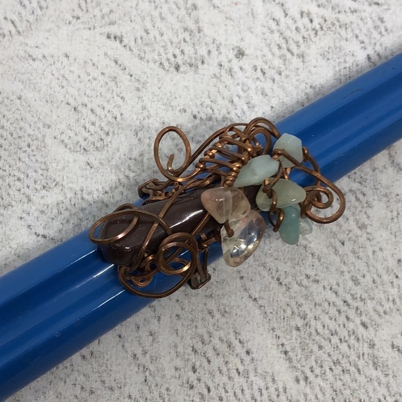 Artisan handmade copper wire stone statement ring rustic stone cluster brutalist - Picture 7 of 7